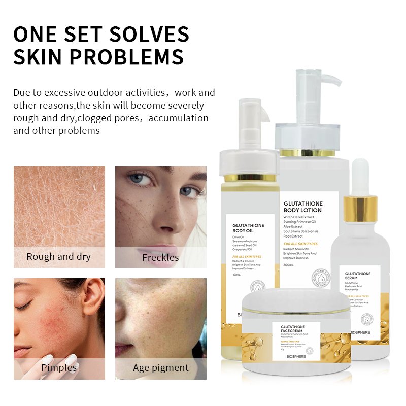 Cosmetics Manufacturer Antioxidant Anti Aging Custom Whitening Hyaluronic Acid Body Brightening Glutathione New Skin Care Set