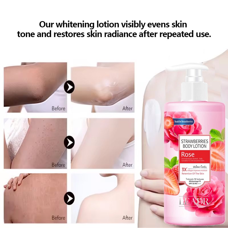 Custom Natural Strawberry Scented 300ml Lemon AHA BHA Men Women Skin Glowing Moisturising Whitening Body Lotion