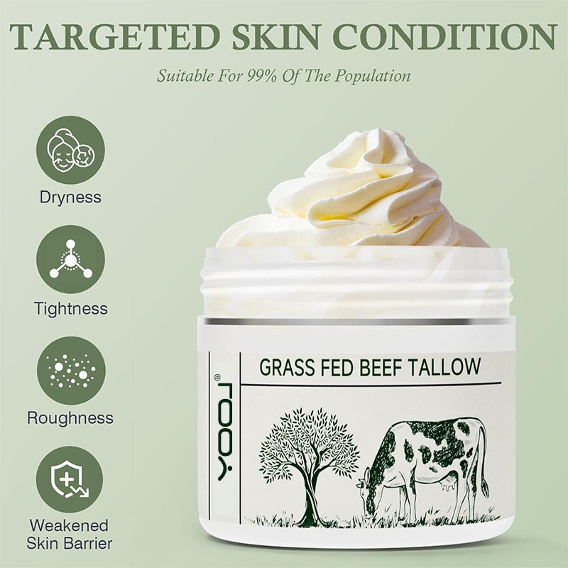 YOOJ Tallow Face Moisturizer Unscented 100% Organic Beef Tallow Blam Grass Fed Whipped Tallow Face Cream Moisturizer Body Lotion