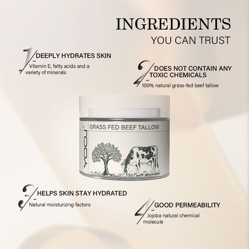 YOOJ Tallow Face Moisturizer Unscented 100% Organic Beef Tallow Blam Grass Fed Whipped Tallow Face Cream Moisturizer Body Lotion