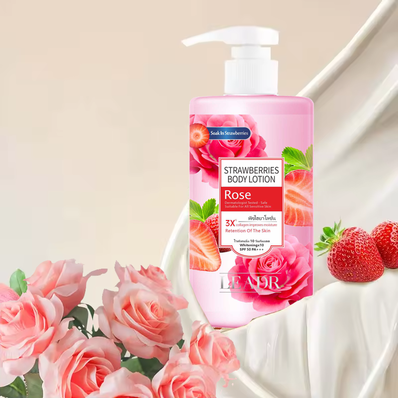 Hot Sales Private Label Refresh Flavor Fruit Body Milk Moisturizing Brightening Whitening Strawberry Rose Body Lotion