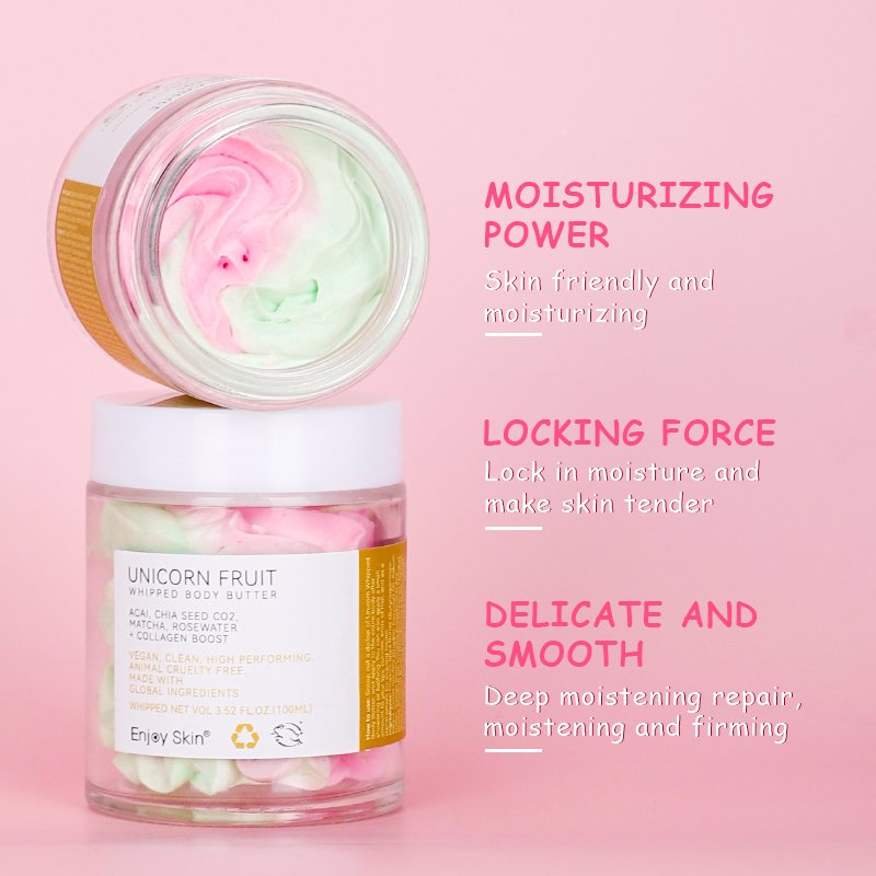 Private Label Body Butter with Hyalurouic Acid Vegan Moisturizing Lotion for Dry Skin Fruit Whipped Body Butter