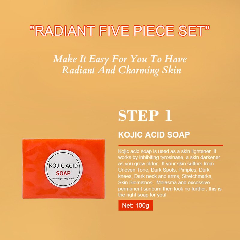 Private Label Skin Care Anti Aging Moisturizing Serum Cream Exfoliating Soap Lightening Body Lotion Oil Kojic Acid Skin Care Set