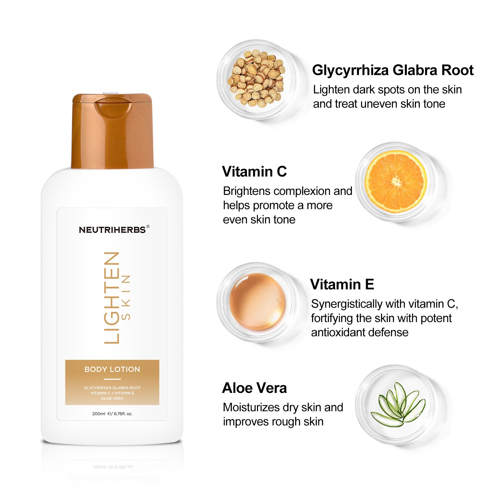 Weightless formula Aloe Vera vitamin E Glycyrrhiza Glabra Root brightening complexion whitening body lotion