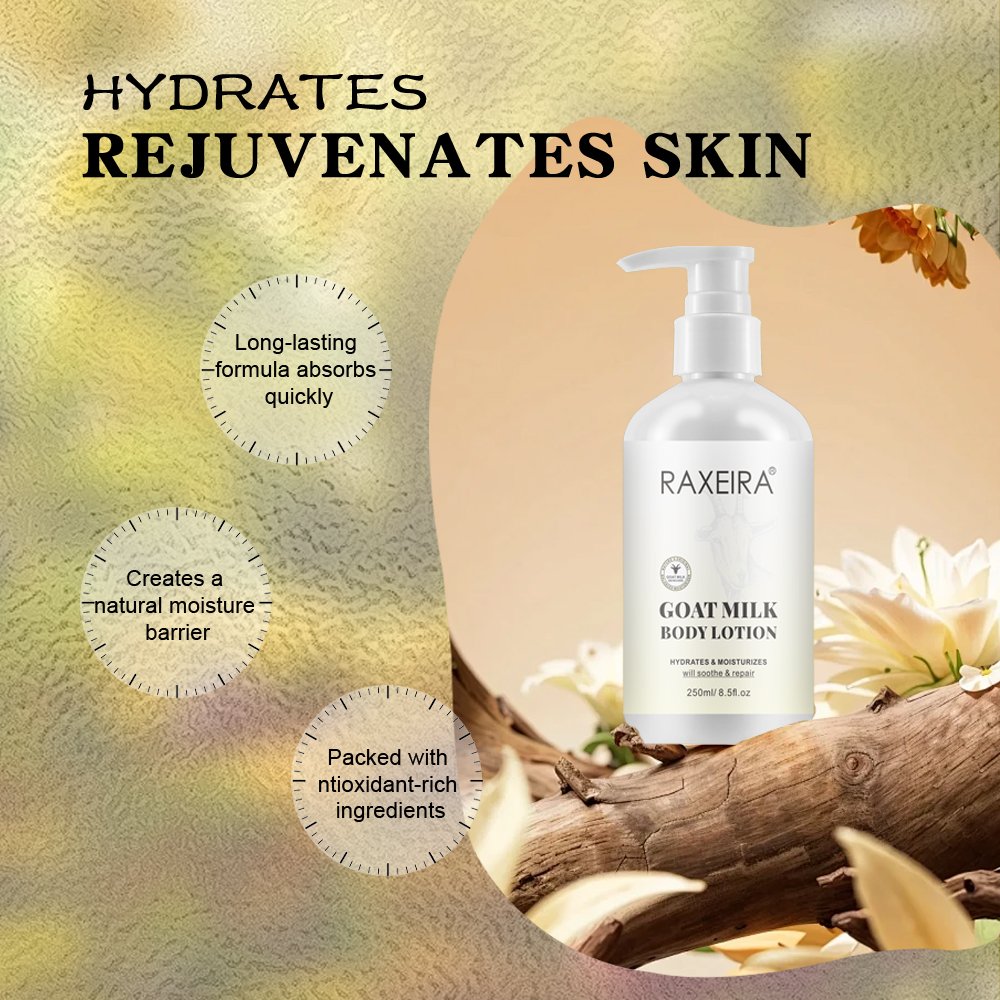 Private Label Organic 250ml Goat Milk Body Lotion Brighten Complexion Moisturizing Hydrating Body Lotion