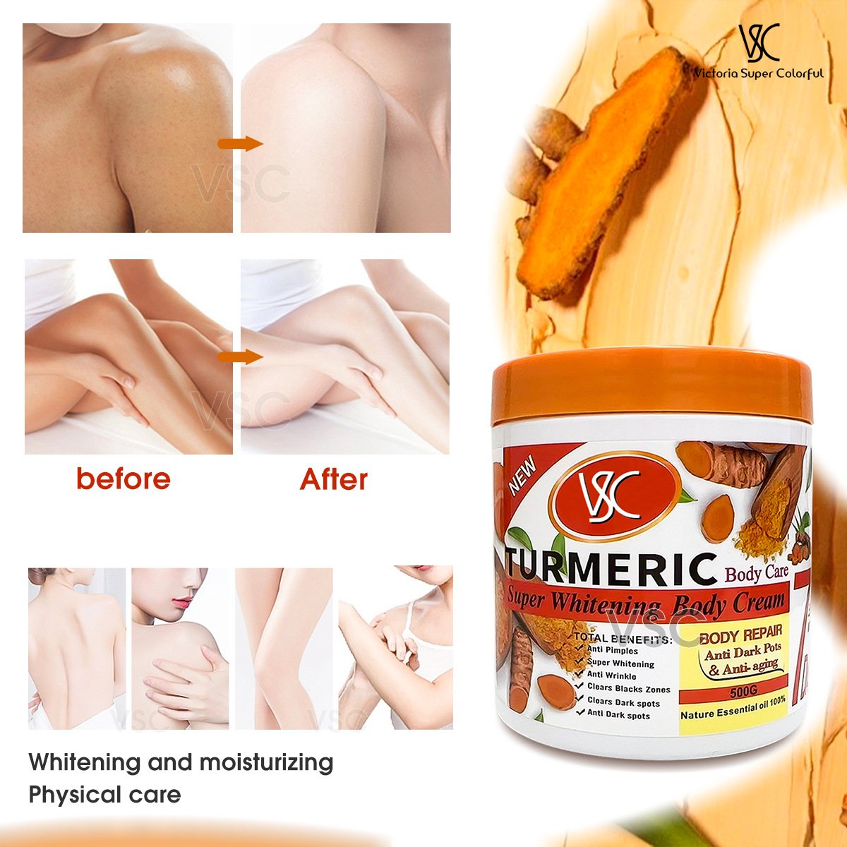Hot Sale Turmeric Cream Super Whitening Moisturizing Body Cream Skin Lightening Spot Removal Face Cream Body Lotion