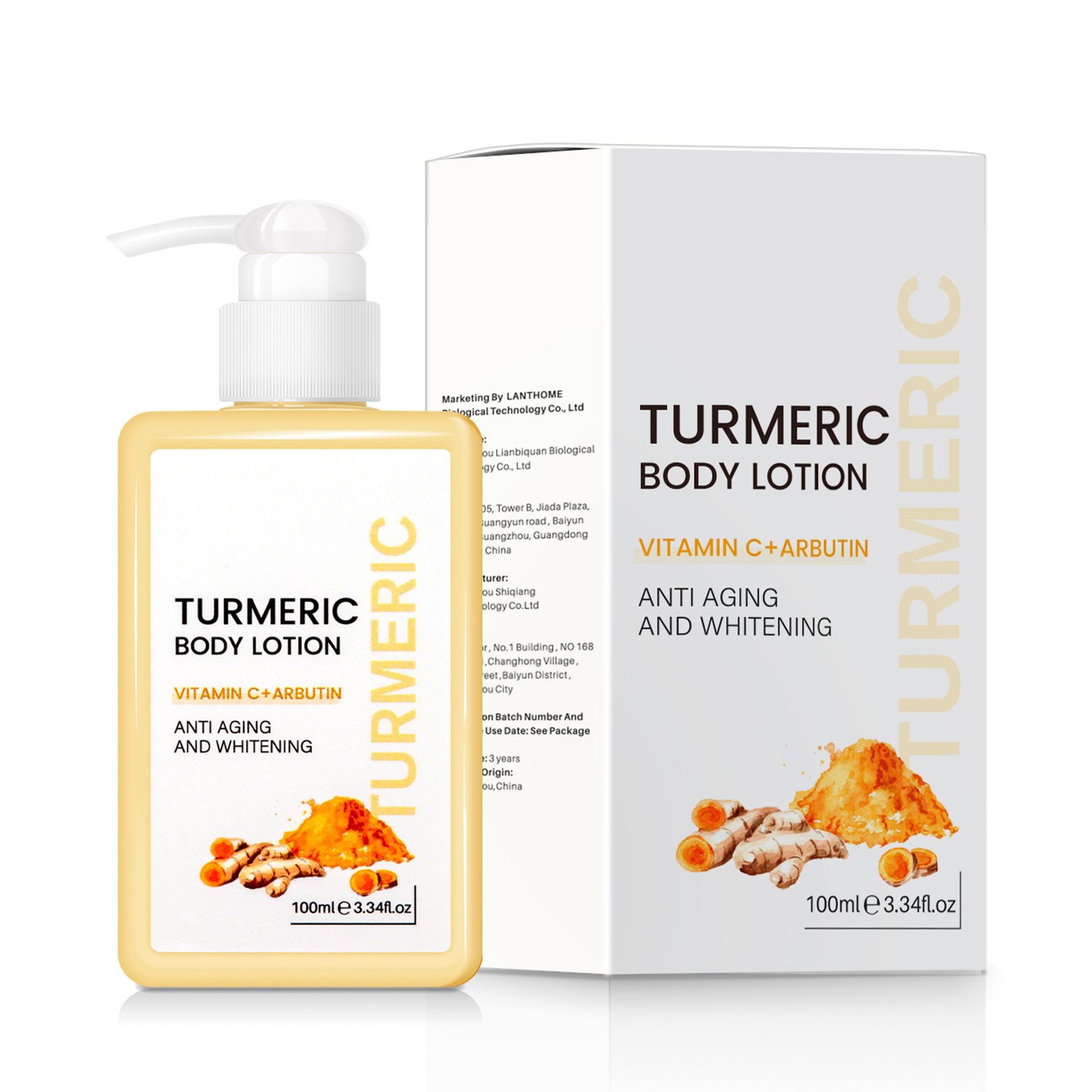 Private Label 100ML Natural And Organic Moisturizing Whitening Anti-aging Deep Moisturizer Vitamin C Turmeric Body Lotion