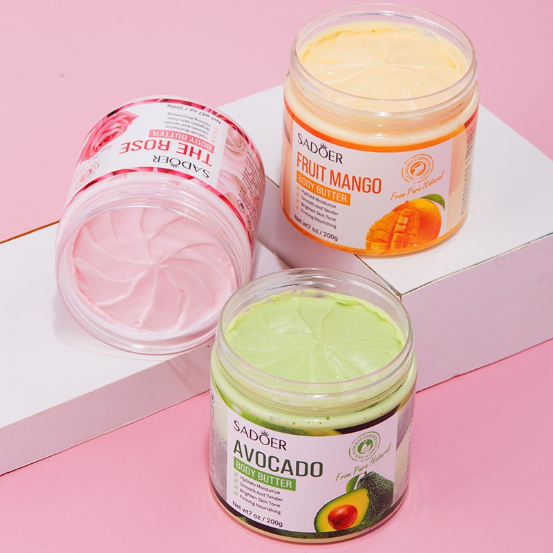 200g SADOER Wholesale Private Label Organic rose avocado mango ightening moisturizing Body Butter cream