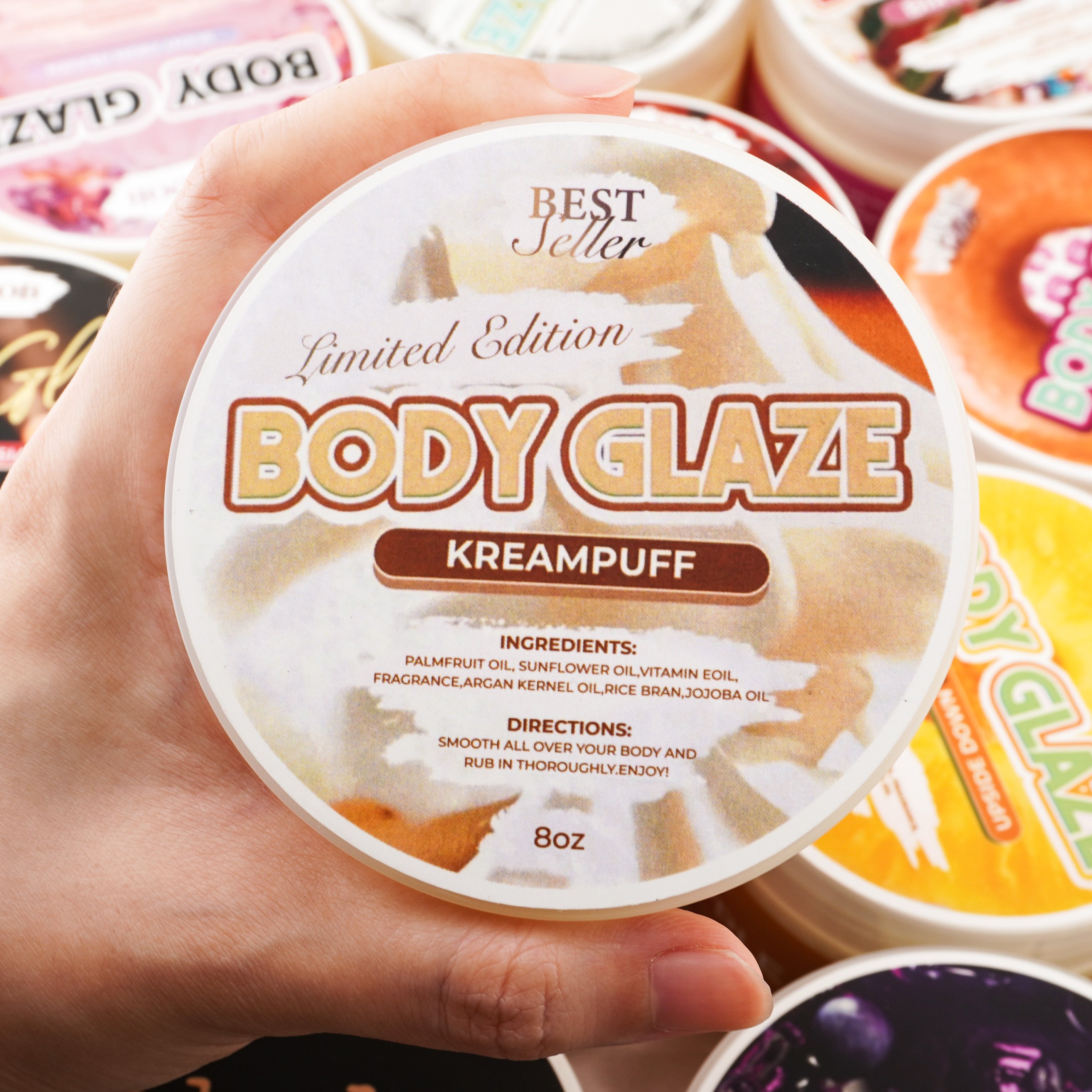Natural fragrance body glaze moisturizes, hydrates. Aroma and body odor OEM proprietary brand