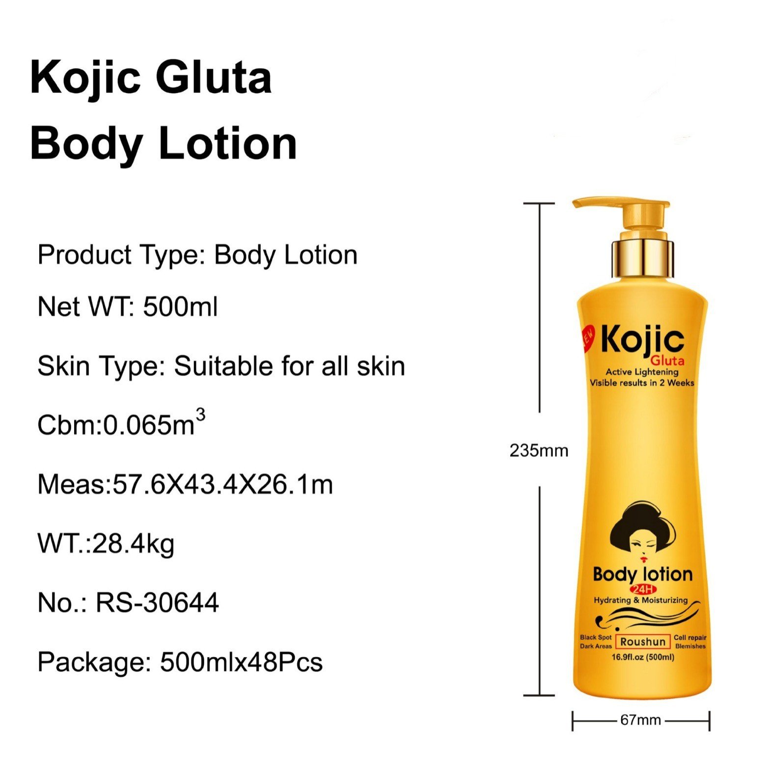 Golden Bottle Kojic Acid Body Lotion Moisturizing Active Lightening Firming Smooth Skin Lotion 500ml