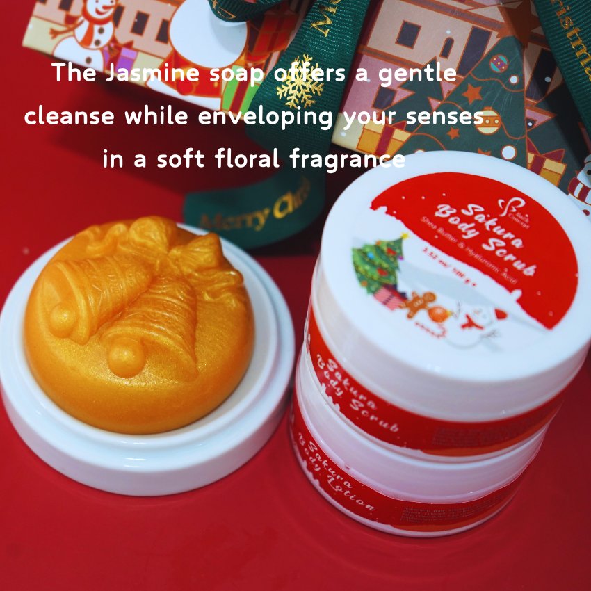 Moisturizing Body Lotion with Natural Jasmine and Sakura Extract Christmas Bath Set Soap Scrub Shower Steamers Aromatherapy