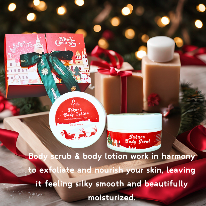 Moisturizing Body Lotion with Natural Jasmine and Sakura Extract Christmas Bath Set Soap Scrub Shower Steamers Aromatherapy