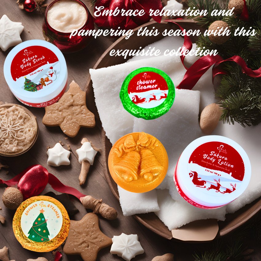 Moisturizing Body Lotion with Natural Jasmine and Sakura Extract Christmas Bath Set Soap Scrub Shower Steamers Aromatherapy