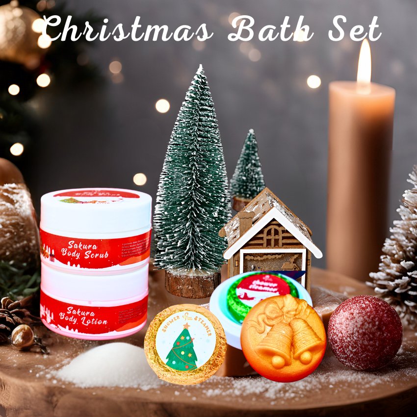 Moisturizing Body Lotion with Natural Jasmine and Sakura Extract Christmas Bath Set Soap Scrub Shower Steamers Aromatherapy