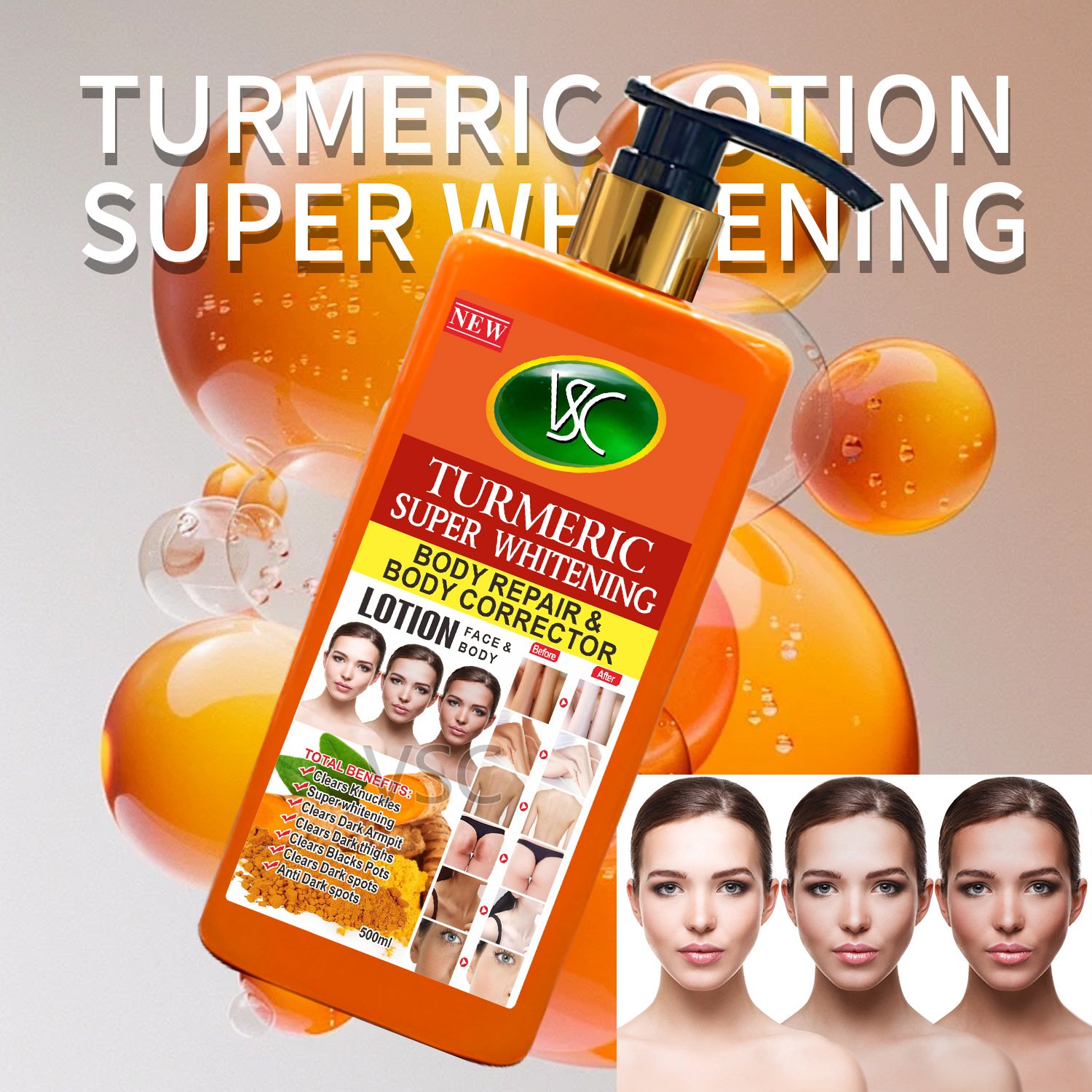 Hot Selling Turmeric Super Whitening Facial Body Repair Correction Lotion