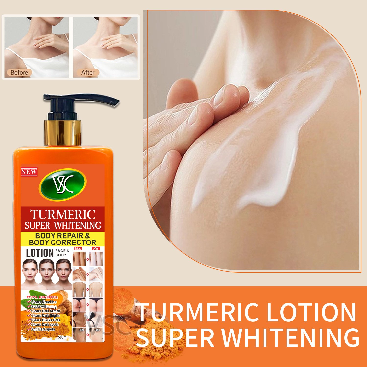 Hot Selling Turmeric Super Whitening Facial Body Repair Correction Lotion