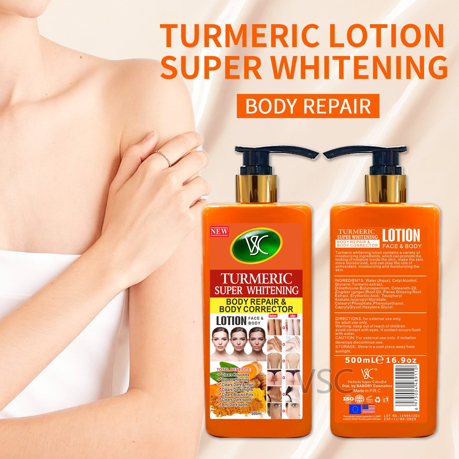 Hot Selling Turmeric Super Whitening Facial Body Repair Correction Lotion