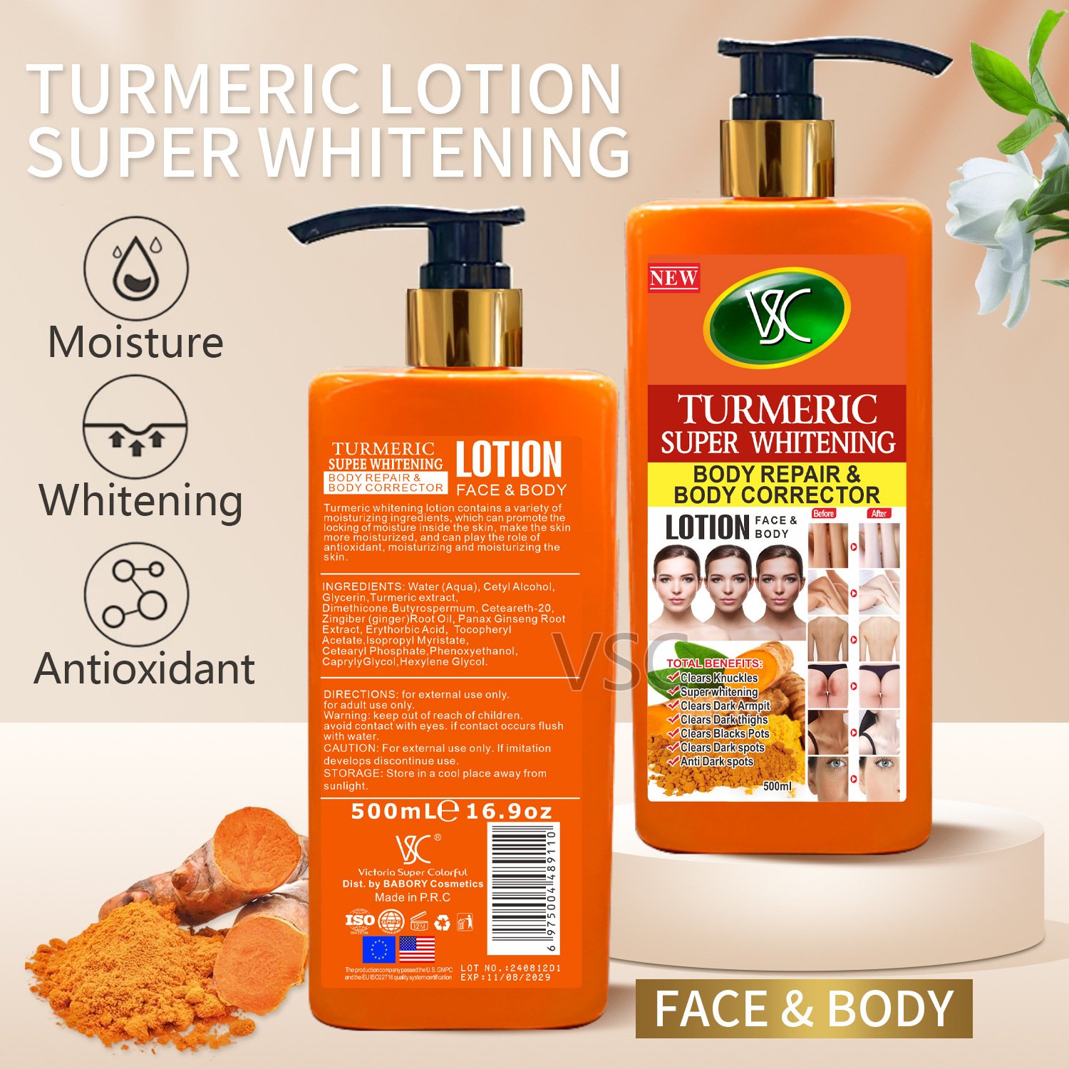 Hot Selling Turmeric Super Whitening Facial Body Repair Correction Lotion