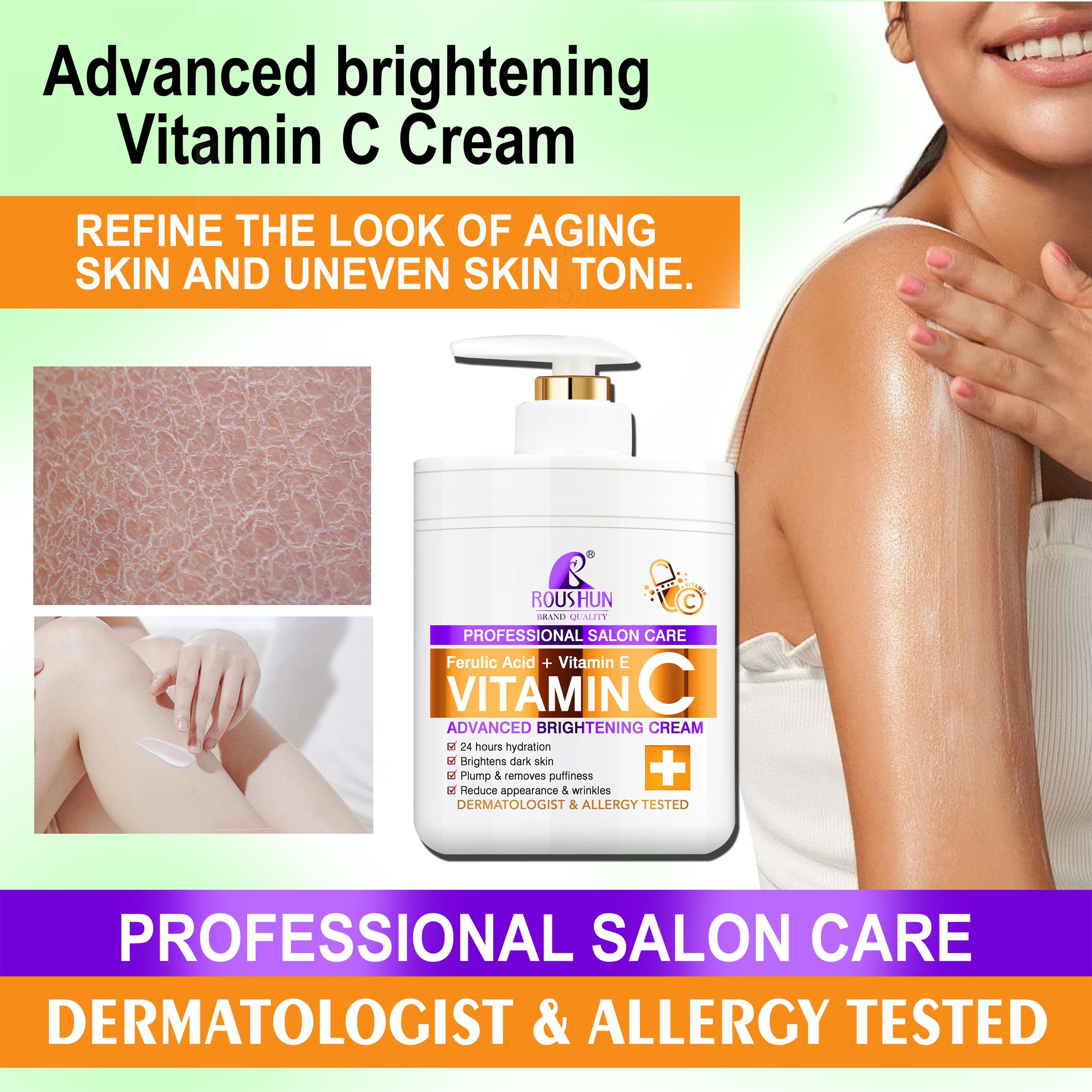ROUSHUN VC Body Lotion 1000ml Salon Ferulic Acid Vitamin C Vitamin E Whitening Rejuvenating Body Lotion