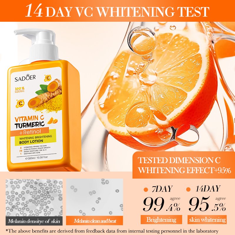 SADOER Hot Selling Turmeric Vitamin C Moisturizing Body Cream Care Products Black Skin Strong Whitening Brightening Body Lotion