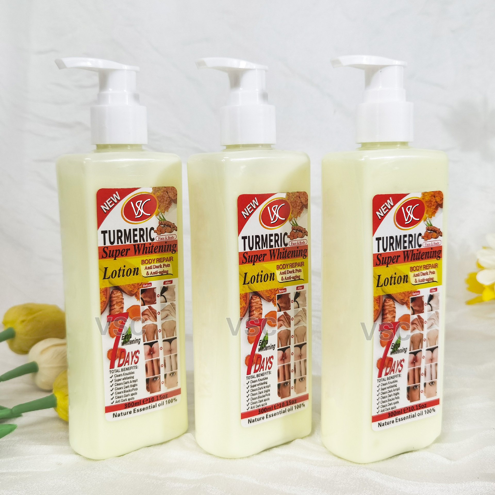 wholesale pivate label tuemeric whitening lotion moisturizing Body Milk 300ml whitening Lotion brightening tuemeric Lotion