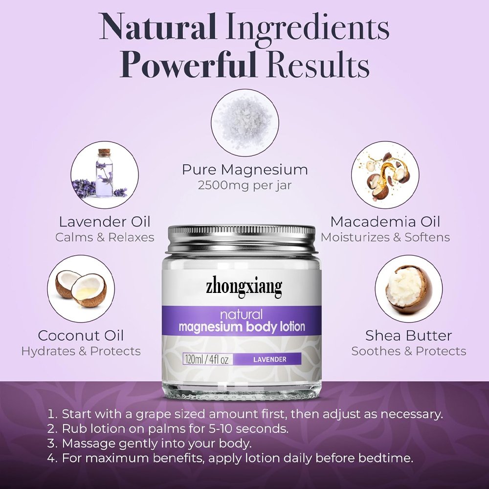 Magnesium Body Lotion Natural Vegan Topical Magnesium Cream Lotion Support for Sleep with Lavender oil