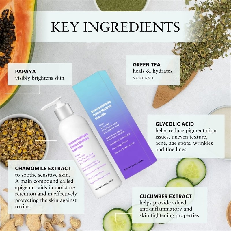 Brightening and Moisturizing Body Lotion With 10% AHA 8% Glycolic Acid 2% Salicylic Acid, Non-Greasy, Dry Skin Body Cream