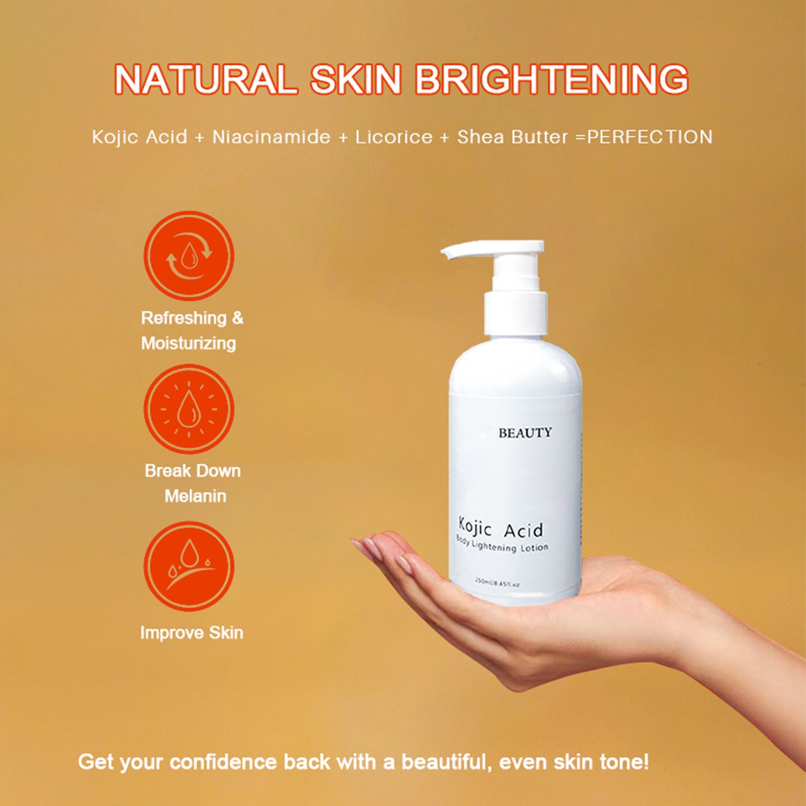 Private Label Kojic Acid Body Lotion Skin Brightening Body Face Lotion For Moisturizer Glowing Skin Whitening Body Lotion 250ML