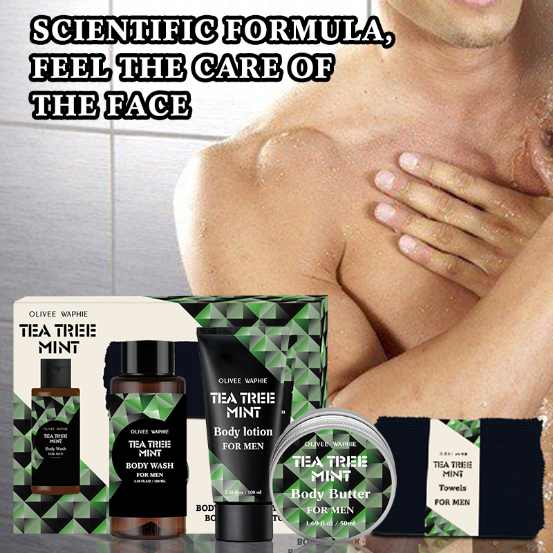 OLIVEE WAPHIE Men Bath Gift Set Body Wash ,Body Lotion, Body Butter and Towel Tea Tree and Eucalyptus Bath Set Factory