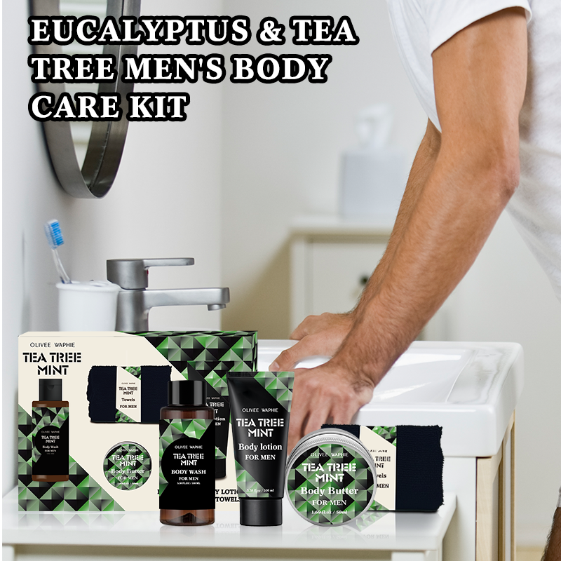 OLIVEE WAPHIE Men Bath Gift Set Body Wash ,Body Lotion, Body Butter and Towel Tea Tree and Eucalyptus Bath Set Factory