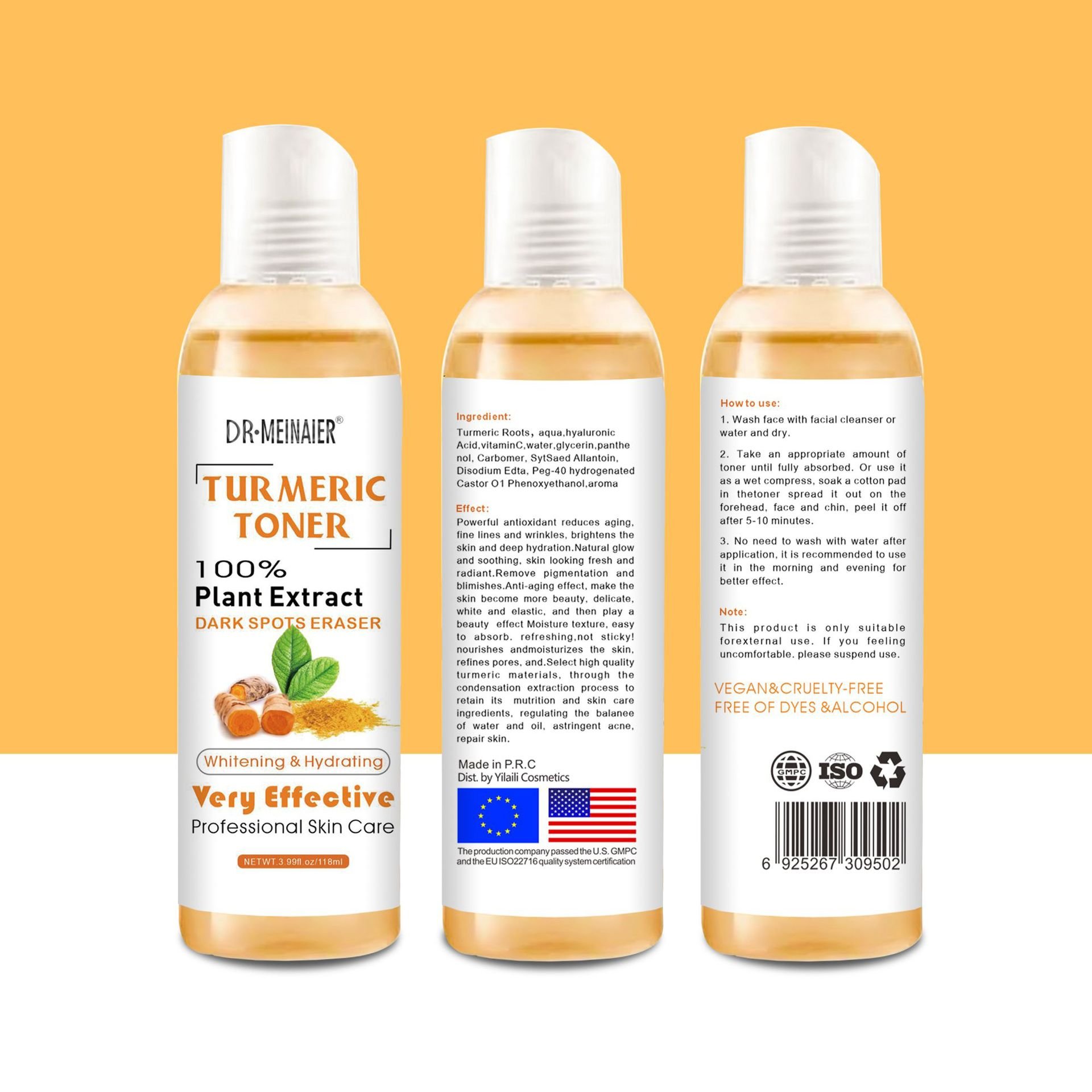 Natural turmeric oil Toner Hydrating, firming, moisturizing and refreshing Skin Essence Water 118ml wholesale