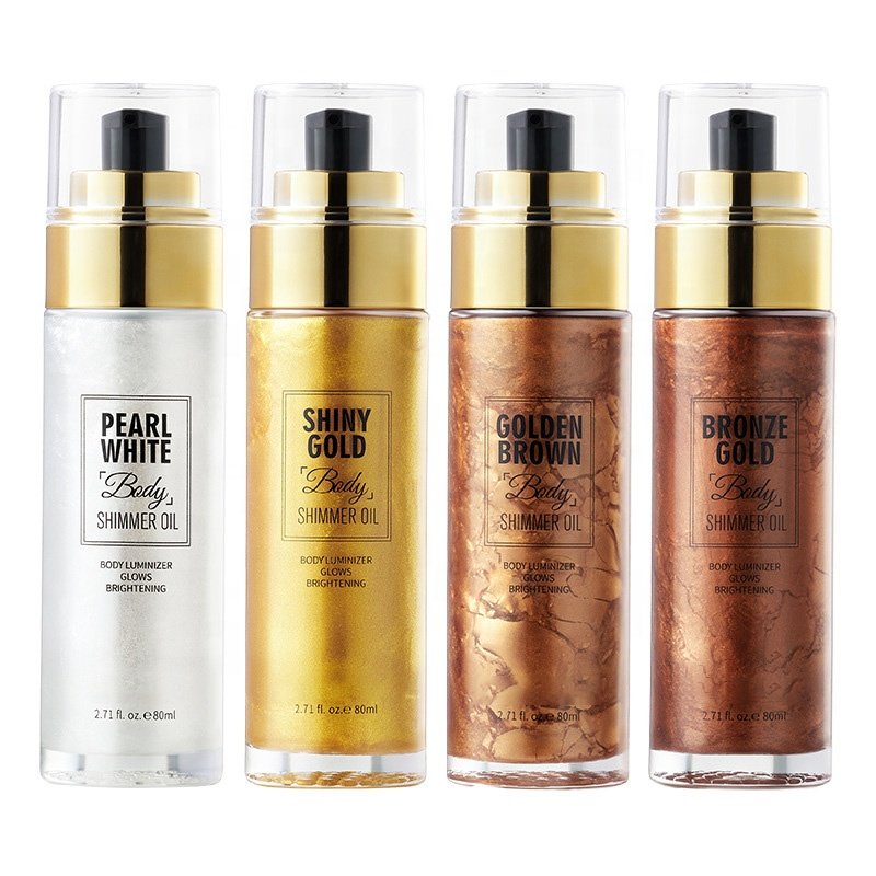 Custom Private Label Body Glow Oil Bottles Body Shimmer Oil Liquid Highlighter Spray Shimmer Body Oil