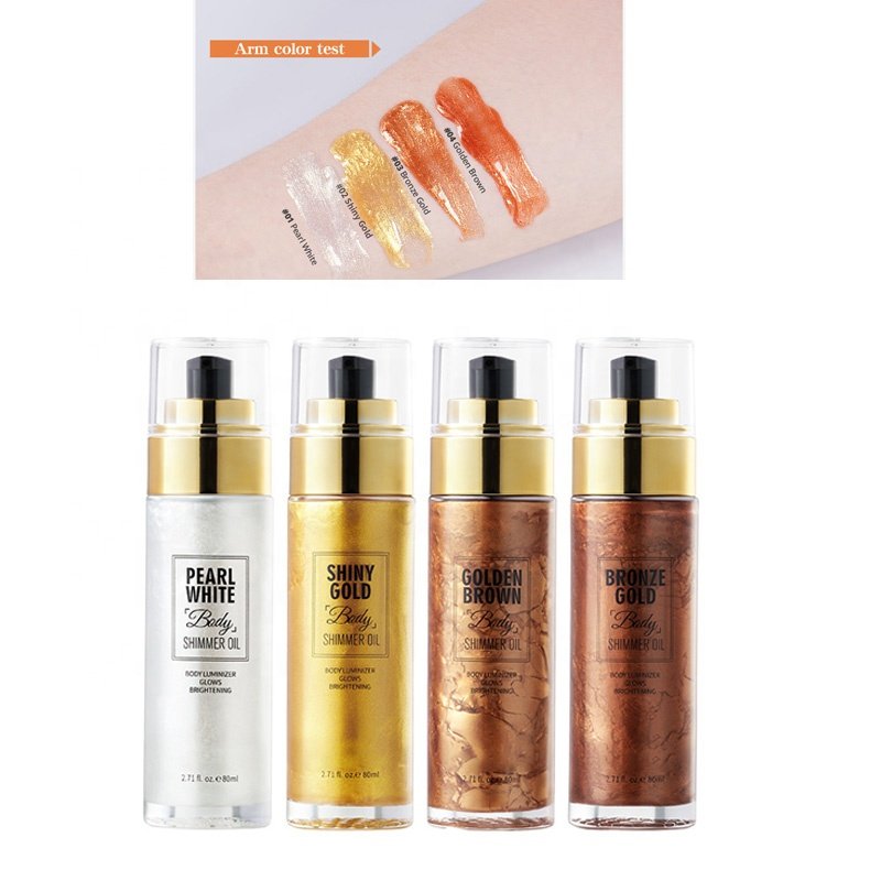 Custom Private Label Body Glow Oil Bottles Body Shimmer Oil Liquid Highlighter Spray Shimmer Body Oil