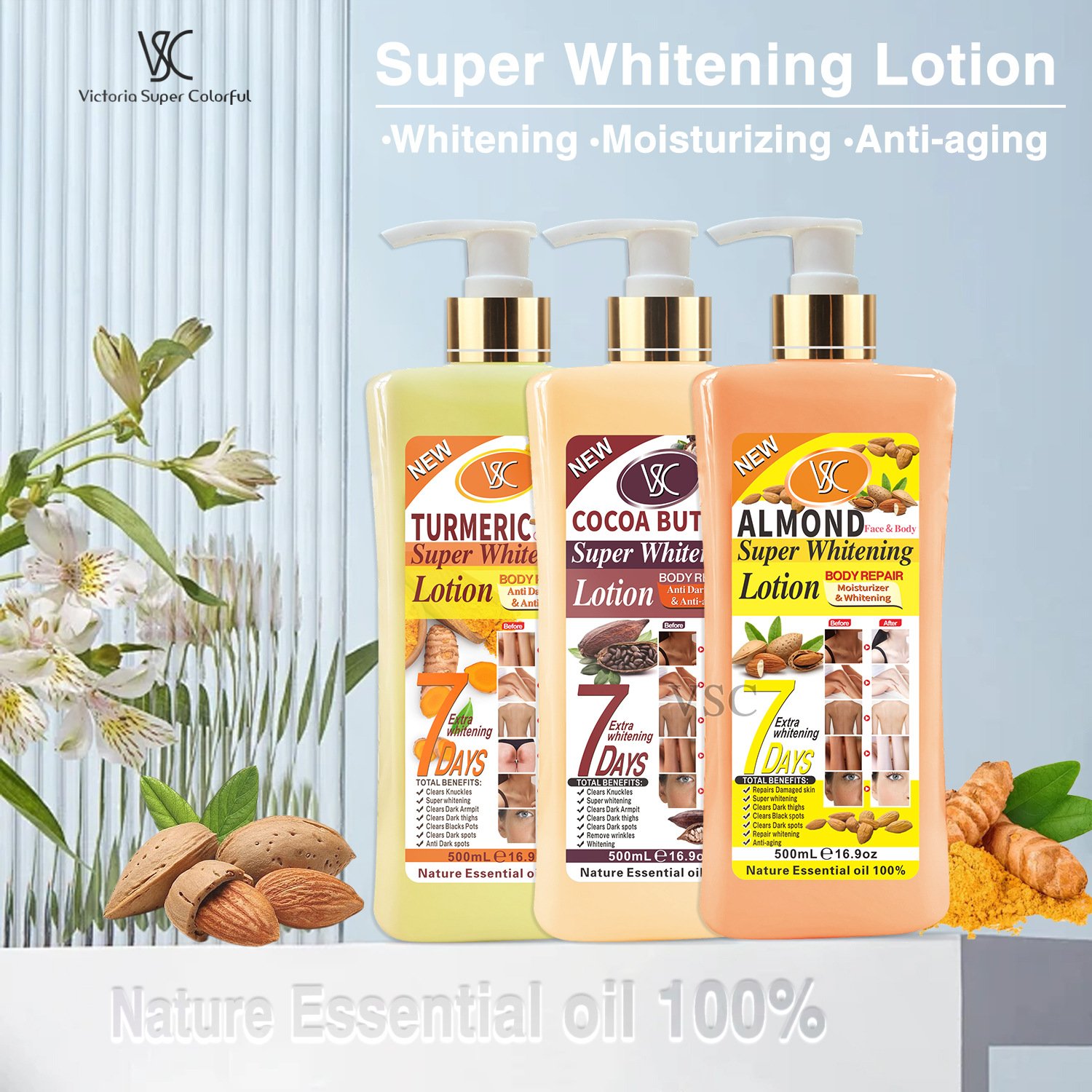 VSC High Quality 500ml Turmeric Carrot Lotion Super Whitening Cream Moisturizer Nourishing Vitamin C Hydrating Body Milk