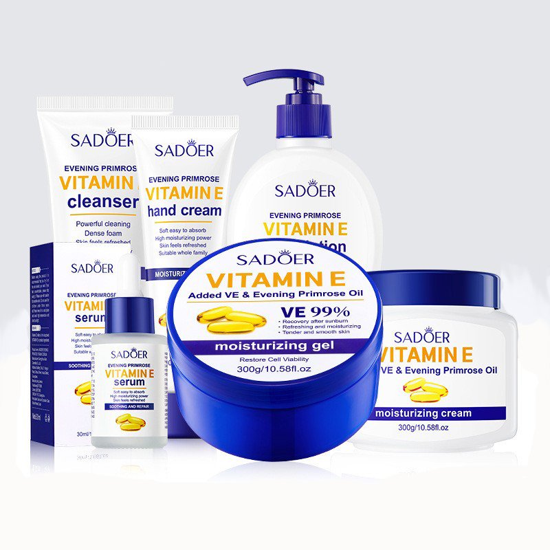 OEM SADOER Private Label Evening Primrose Vitamin E Face Kit Anti Acne Aging Brightening Moisturizing Serum Beauty Skin Care Set