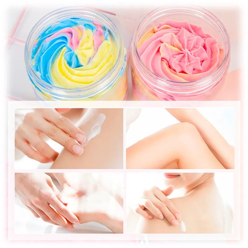 Private Label Vegan Natural Rainbow Body Butter Cream Custom Wholesale Adults Dry Female Moisturizing Body Lotion