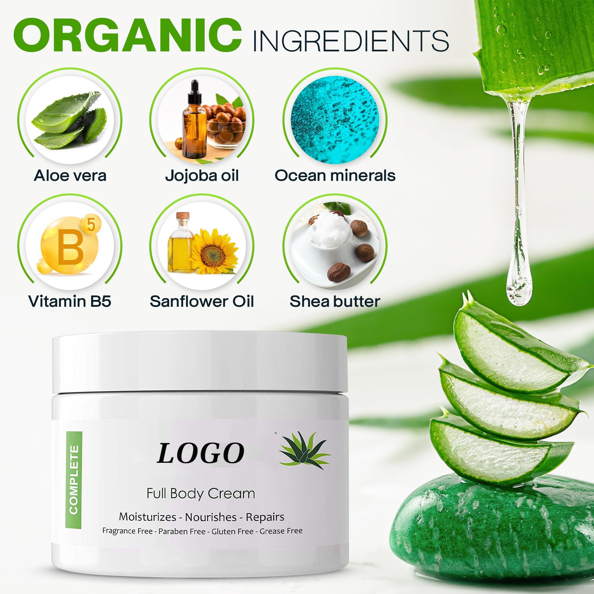 BLIW Private Label Beauty Natural Organic Moisturizing Nourishing Repairing Aloe Vera Skin Care Full Body Cream