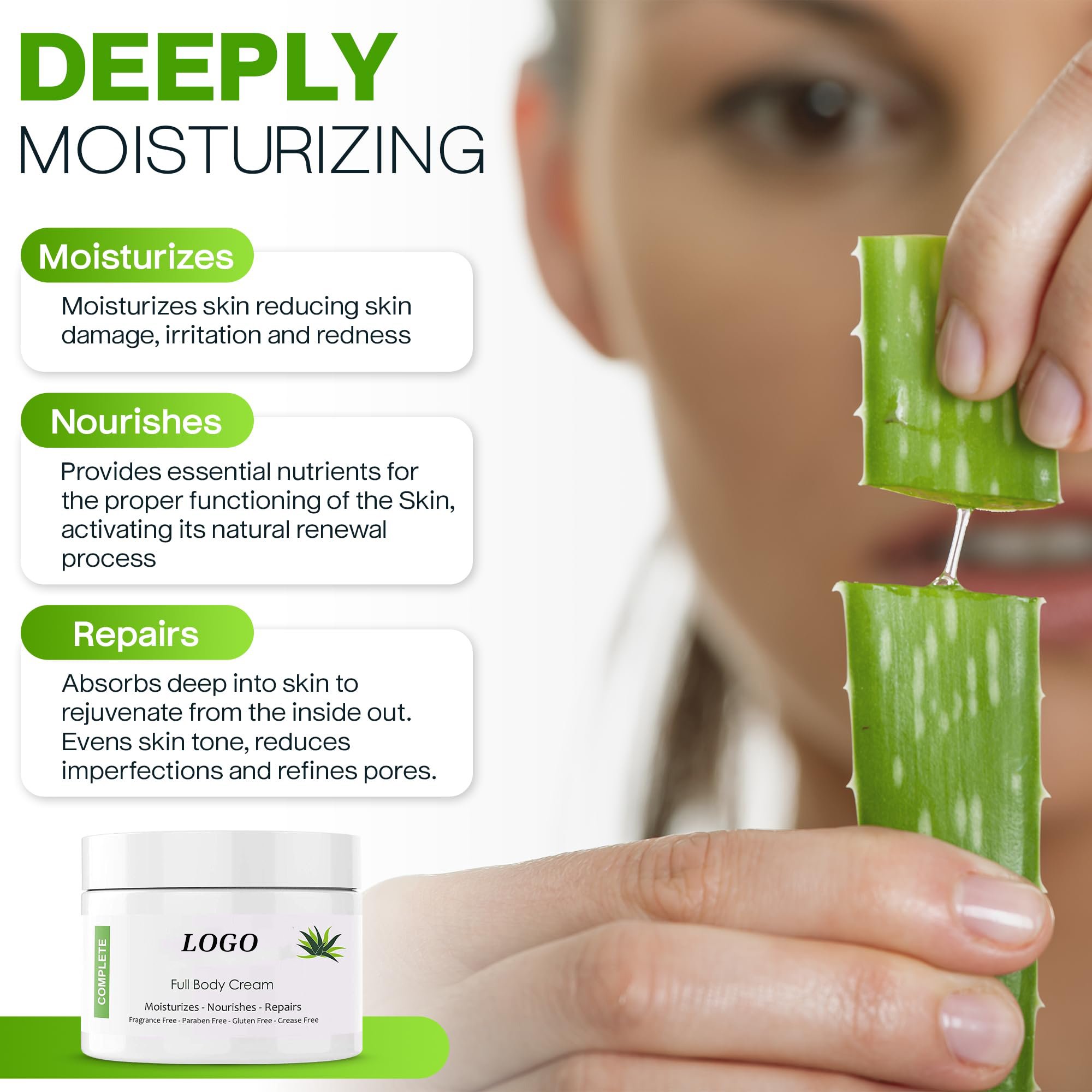 BLIW Private Label Beauty Natural Organic Moisturizing Nourishing Repairing Aloe Vera Skin Care Full Body Cream