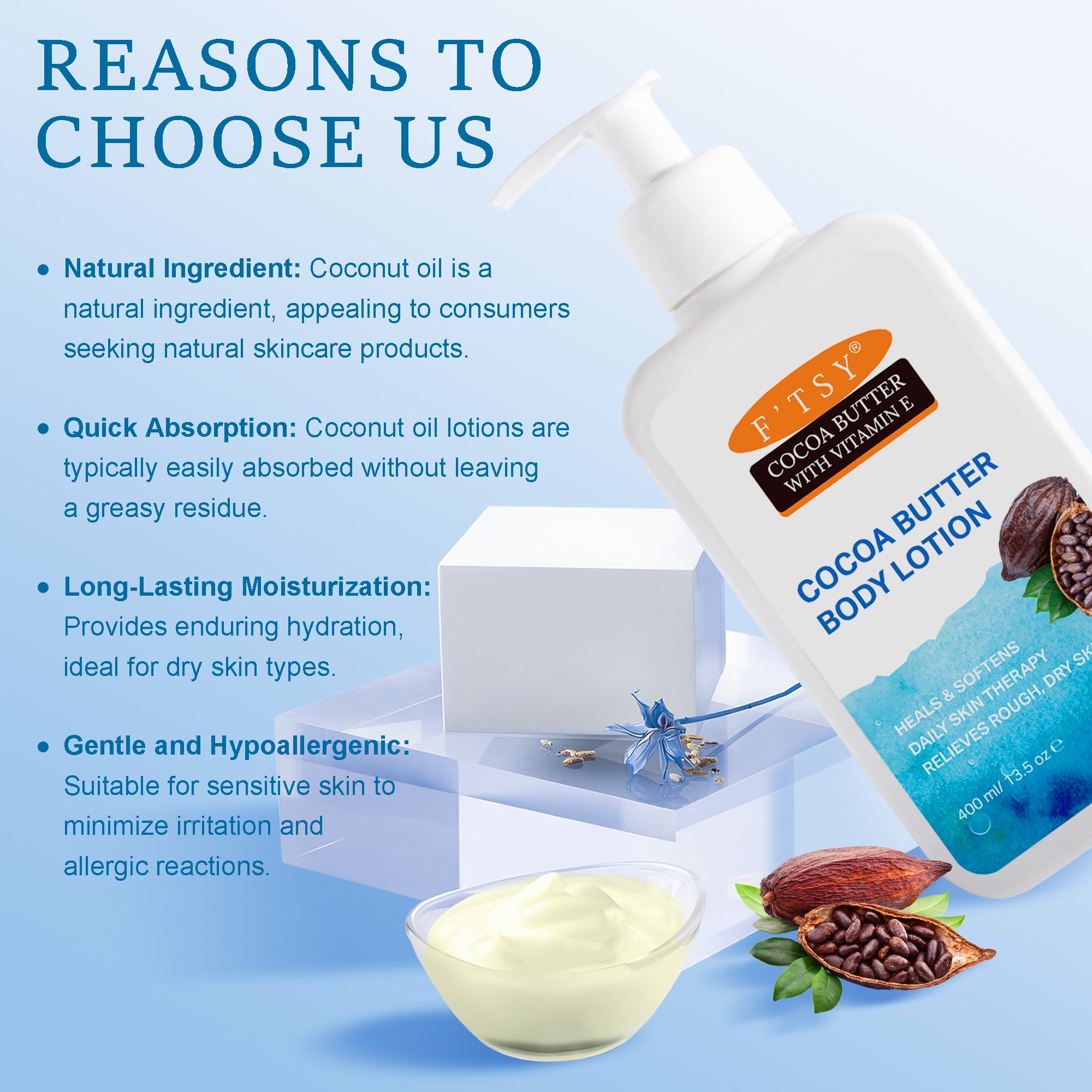 Christmas Gift Natural Cocoa Butter Cream For Dry Skin Body Moisturizer Nourishing Body Lotion