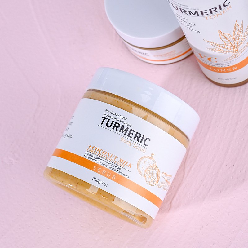 OEM ODM Turmeric Lotion Face Toner Cream Serum Body Scrub Essential Oil Products Turmeric Skin Care Set