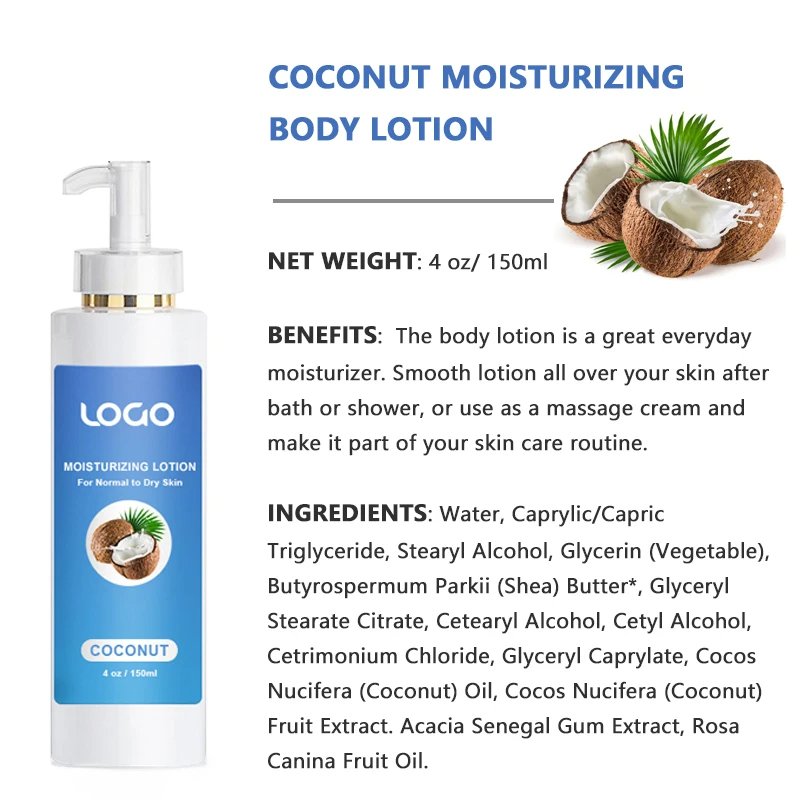OEM Moisturizing Body Lotion Natural Organic Coconut Vitamin E Moisturizing Body Lotion