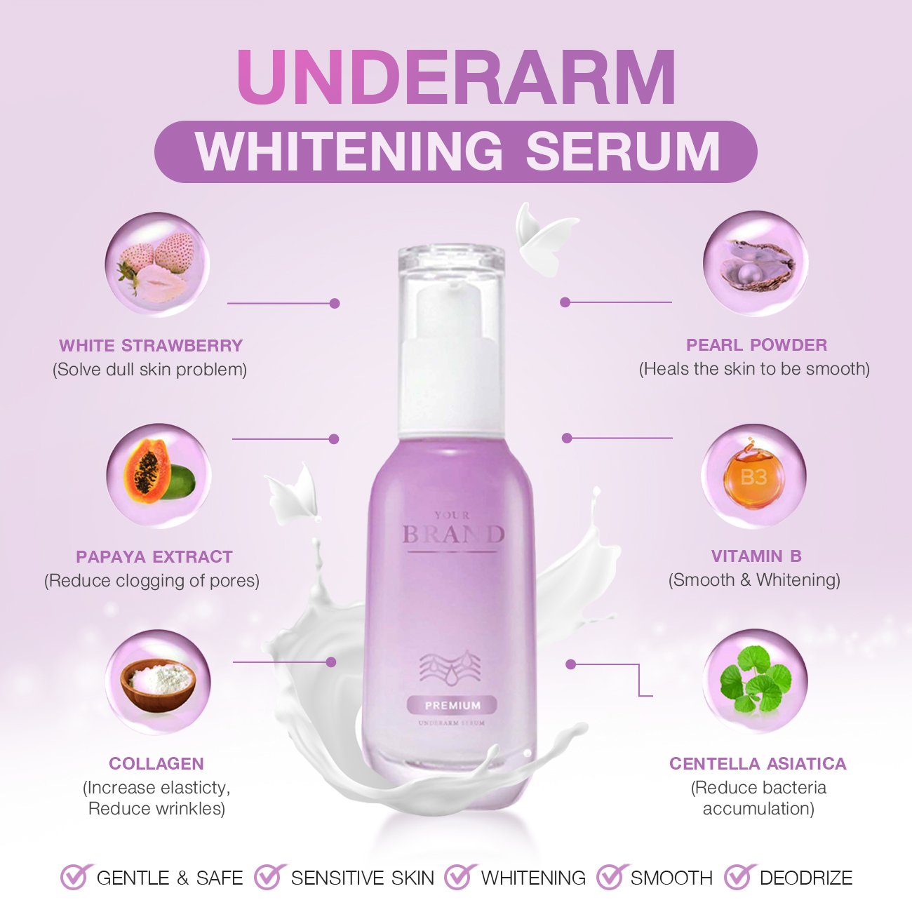 Best Seller OEM Underarm Whitening Serum Body Care Lotion for Effective Whitening and Brightening Made in Thailand