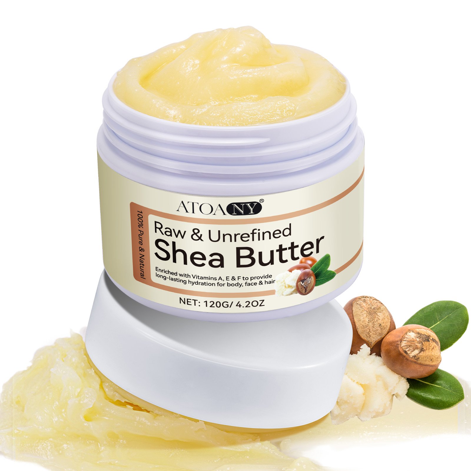 ATOANY antioxidant long lasting hydration 120g unrefined raw shea butter cream body lotion,whipped shea body butter