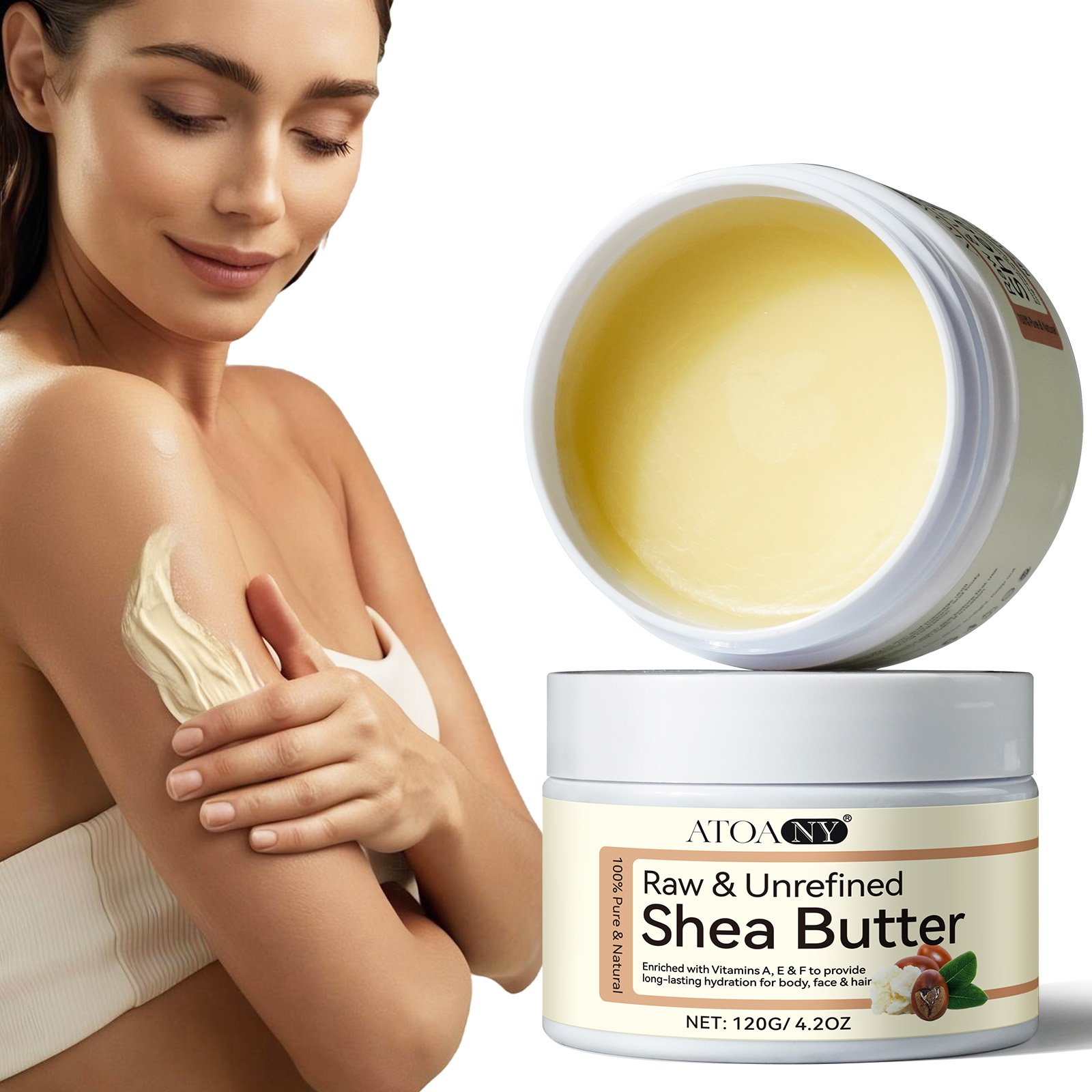ATOANY antioxidant long lasting hydration 120g unrefined raw shea butter cream body lotion,whipped shea body butter