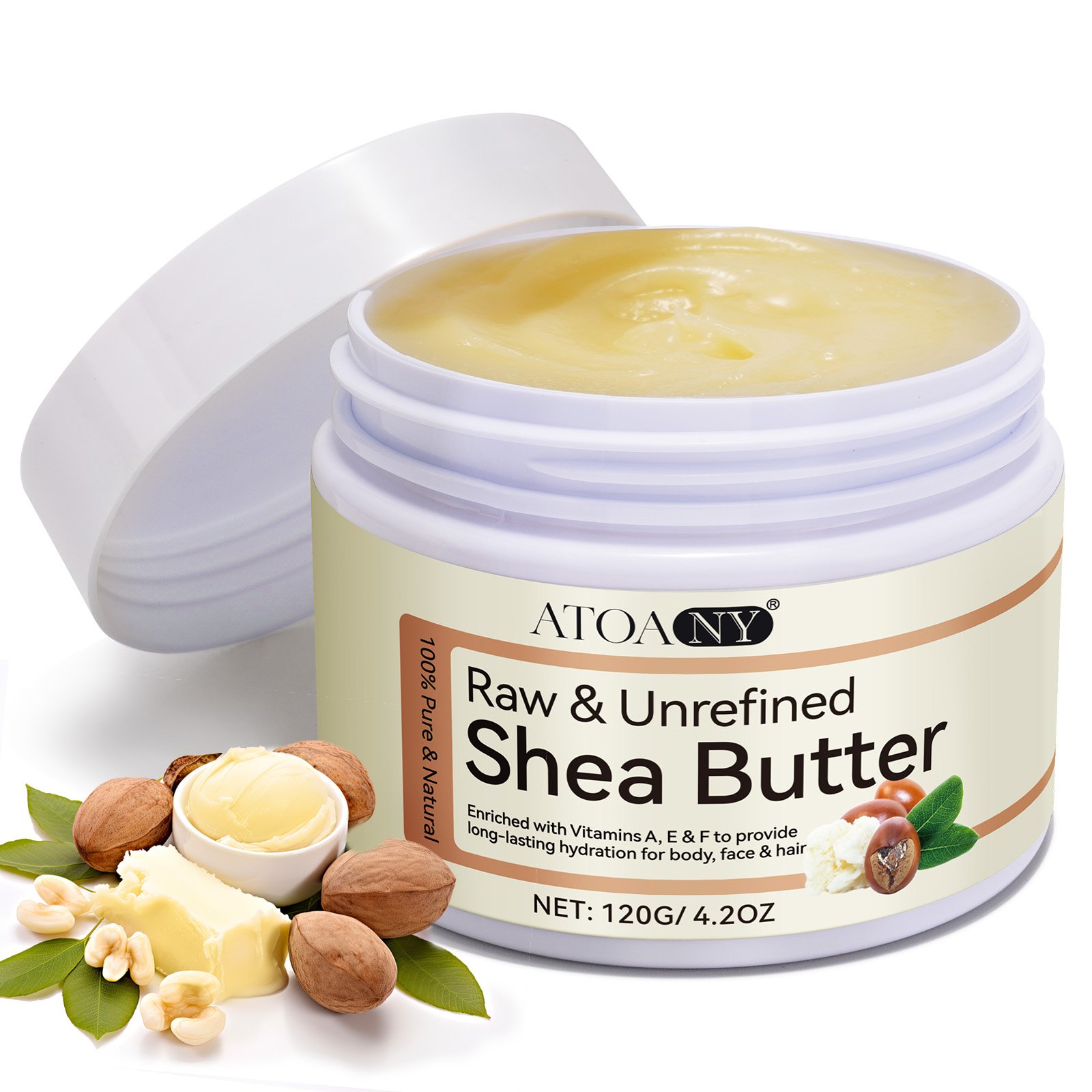 ATOANY antioxidant long lasting hydration 120g unrefined raw shea butter cream body lotion,whipped shea body butter