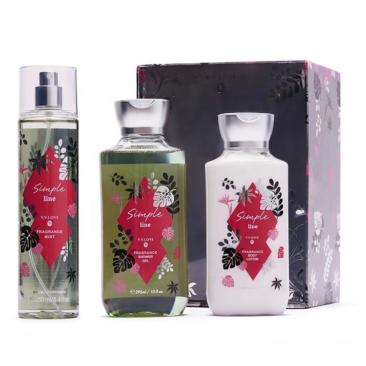 VL9062-1 hot sale 3PCS warm floral scent large volume plastic bottled body mist body lotion set for women