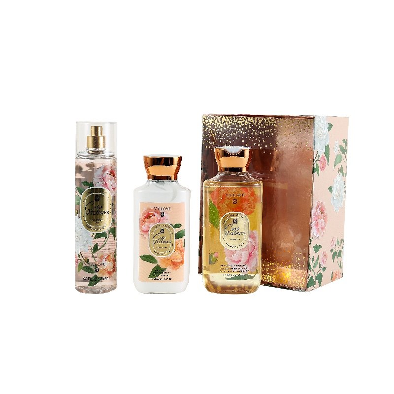VL9062-1 hot sale 3PCS warm floral scent large volume plastic bottled body mist body lotion set for women
