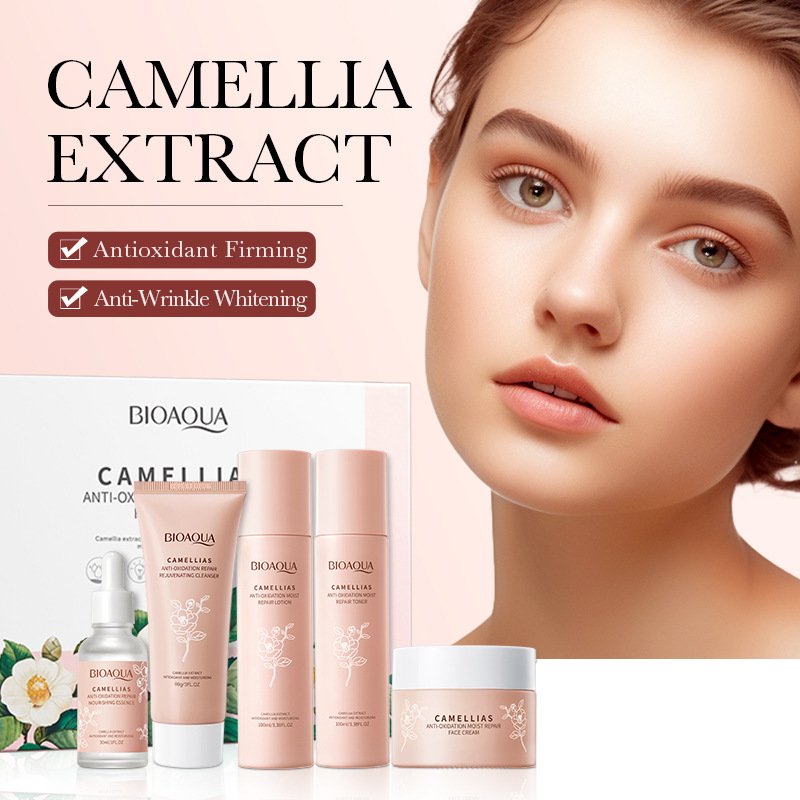 OEM Camellias Anti-oxidation Moist Repair Five Piece Set Cleanser Toner Serum Eye Cream Face Cream Moisturizer Skin Care