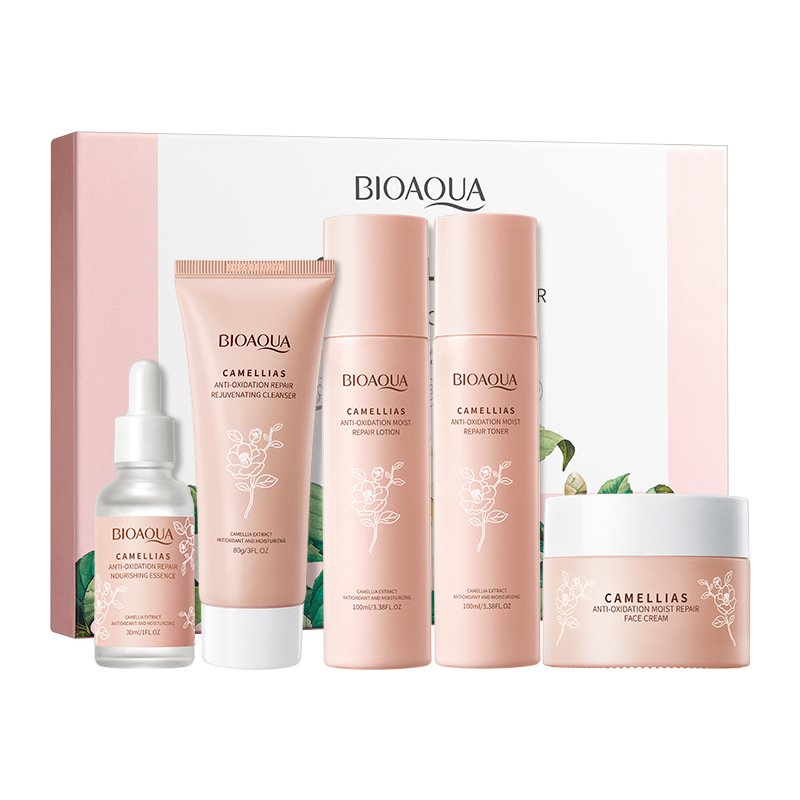 OEM Camellias Anti-oxidation Moist Repair Five Piece Set Cleanser Toner Serum Eye Cream Face Cream Moisturizer Skin Care