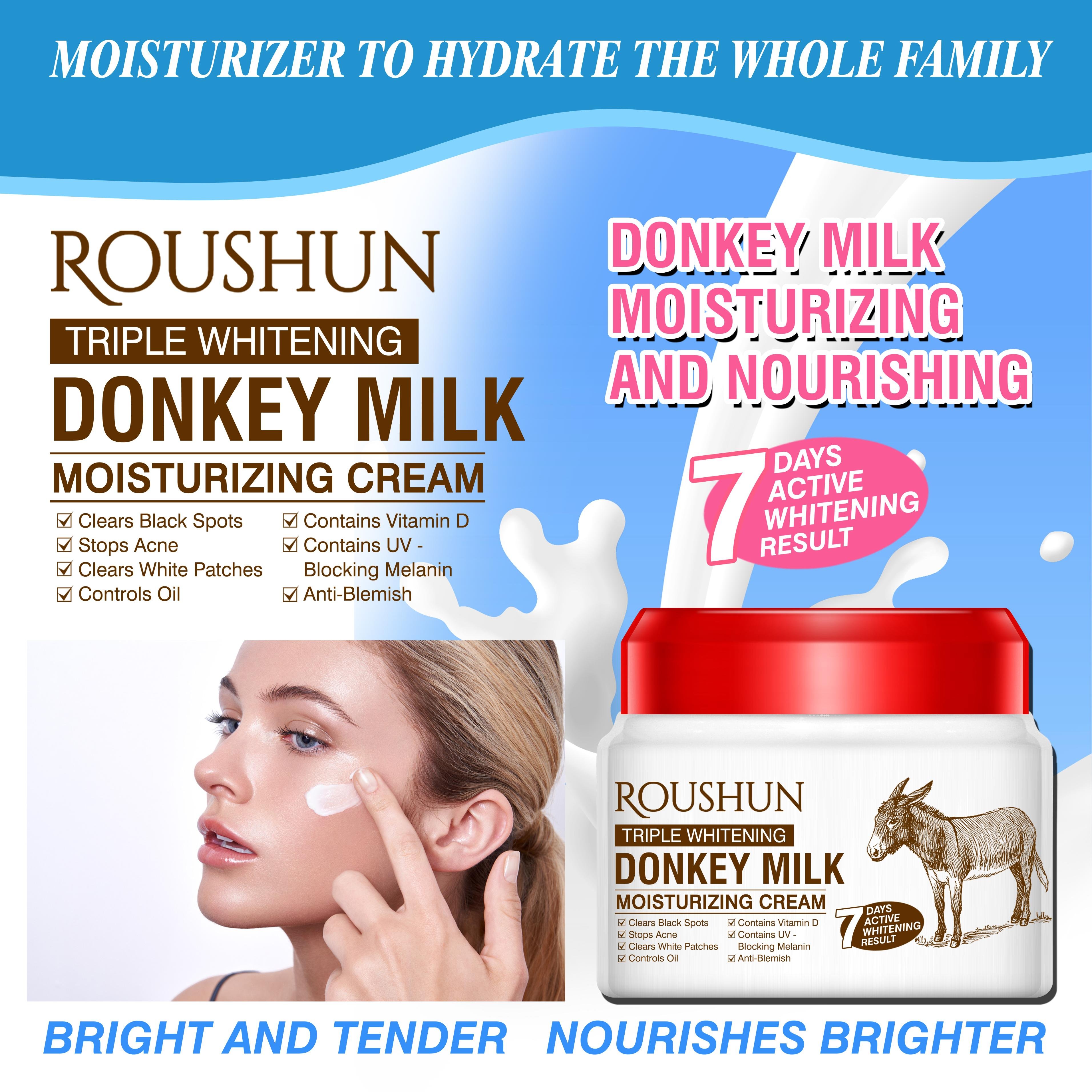 ROUSHUN Donkey Milk Facial Cream OEM Triple Whitening Moisturizing Face Cream